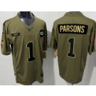 Men's Green Bay Packers #1 Micah Parsons Limited Green 2025 Salute To Service Jersey