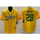 Men's Green Bay Packers #28 AJ Dillon Limited Yellow Baseball Jersey
