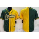 Men's Green Bay Packers Blank Green Yellow Split Baseball Jersey