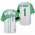 Men's Hardball Kekambas #1 Kooy G Baby Jarius Evans White Green Baseball Jersey