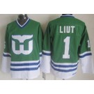 Men's Hartford Whalers #1 Mike Liut Green Throwback Jersey
