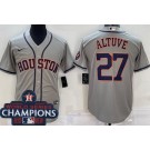 Men's Houston Astros #27 Jose Altuve Gray Team Logo 2022 World Series Champions Cool Base Jersey
