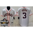 Men's Houston Astros #3 Jeremy Pena White Team Logo 2022 World Series Cool Base Jersey
