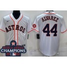 Men's Houston Astros #44 Yordan Alvarez White Team Logo 2022 World Series Champions Cool Base Jersey