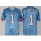 Men's Houston Oilers #1 Warren Moon Light Blue Throwback Jersey