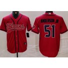 Men's Houston Texans #51 Will Anderson Jr Limited Red Fashion Baseball Jersey