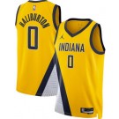 Men's Indiana Pacers #0 Tyrese Haliburton Yellow Statement Heat Press Jersey
