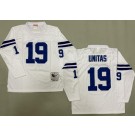 Men's Indianapolis Colts #19 Johnny Unitas White Long Sleeves Throwback Jersey