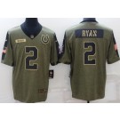 Men's Indianapolis Colts #2 Matt Ryan Limited Olive 2021 Salute To Service Jersey