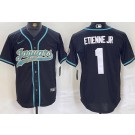 Men's Jacksonville Jaguars #1 Travis Etienne Jr Limited Black Fashion Baseball Jersey