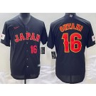 Men's Japan #16 Shohei Ohtani Black Player Number 2023 World Baseball Classic Cool Base Jersey