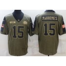 Men's Kansas City Chiefs #15 Patrick Mahomes II Limited Olive 2021 Salute To Service Jersey