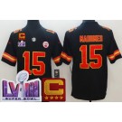Men's Kansas City Chiefs #15 Patrick Mahomes Limited Black C Patch LVIII Super Bowl Vapor Jersey