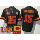 Men's Kansas City Chiefs #15 Patrick Mahomes Limited Black C Patch Super Bowl LIX FUSE Vapor Jersey