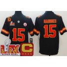 Men's Kansas City Chiefs #15 Patrick Mahomes Limited Black C Patch Super Bowl LIX Vapor Jersey