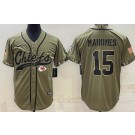 Men's Kansas City Chiefs #15 Patrick Mahomes Limited Olive 2022 Salute To Service Baseball Jersey