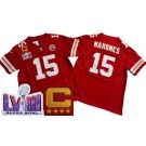 Men's Kansas City Chiefs #15 Patrick Mahomes Limited Red C Patch LVIII Super Bowl FUSE Vapor Jersey