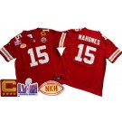 Men's Kansas City Chiefs #15 Patrick Mahomes Limited Red NKH C Patch LVIII Super Bowl FUSE Vapor Jersey