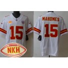 Men's Kansas City Chiefs #15 Patrick Mahomes Limited White NKH Patch FUSE Vapor Jersey