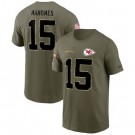 Men's Kansas City Chiefs #15 Patrick Mahomes Olive 2022 Salute To Service T Shirt