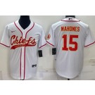 Men's Kansas City Chiefs #15 Patrick Mahomes White Baseball Jersey