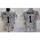 Men's Kansas City Chiefs #1 Xavier Worthy Limited Arctic Camo 2024 Salute to Service Jersey
