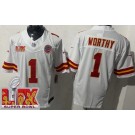 Men's Kansas City Chiefs #1 Xavier Worthy Limited White Super Bowl LIX FUSE Vapor Jersey