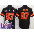 Men's Kansas City Chiefs #87 Travis Kelce Limited Black LVIII Super Bowl Vapor Jersey