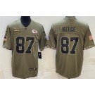 Men's Kansas City Chiefs #87 Travis Kelce Limited Olive 2022 Salute To Service Jersey