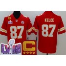 Men's Kansas City Chiefs #87 Travis Kelce Limited Red C Patch LVIII Super Bowl Vapor Jersey