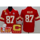 Men's Kansas City Chiefs #87 Travis Kelce Limited Red C Patch Super Bowl LIX Vapor Jersey