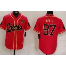 Men's Kansas City Chiefs #87 Travis Kelce Limited Red Gold Baseball Jersey