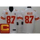 Men's Kansas City Chiefs #87 Travis Kelce Limited White 2022 Captain Patch Vapor Jersey