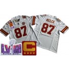 Men's Kansas City Chiefs #87 Travis Kelce Limited White C Patch LVIII Super Bowl FUSE Vapor Jersey