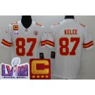 Men's Kansas City Chiefs #87 Travis Kelce Limited White C Patch LVIII Super Bowl Vapor Jersey