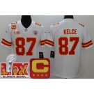 Men's Kansas City Chiefs #87 Travis Kelce Limited White C Patch Super Bowl LIX Vapor Jersey