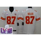 Men's Kansas City Chiefs #87 Travis Kelce Limited White LVIII Super Bowl Vapor Jersey