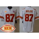 Men's Kansas City Chiefs #87 Travis Kelce Limited White NKH Patch FUSE Vapor Jersey