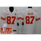 Men's Kansas City Chiefs #87 Travis Kelce Limited White Super Bowl LIX Vapor Jersey
