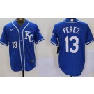 Men's Kansas City Royals #13 Salvador Perez Blue Player Numbe Team Logo Cool Base Jersey