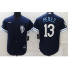 Men's Kansas City Royals #13 Salvador Perez Navy 2022 City Connect Cool Base Jersey