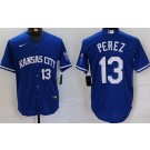 Men's Kansas City Royals #13 Salvador Perez Royal Player Numbe Team Logo Cool Base Jersey