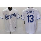 Men's Kansas City Royals #13 Salvador Perez White Team Logo Cool Base Jersey