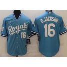 Men's Kansas City Royals #16 Bo Jackson Light Blue 1985 Throwback Cool Base Jersey