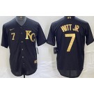 Men's Kansas City Royals #7 Bobby Witt Jr Black Gold Player Number Cool Base Jersey