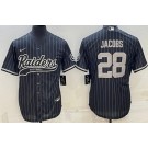 Men's Las Vegas Raiders #28 Josh Jacobs Black Stripes Baseball Jersey