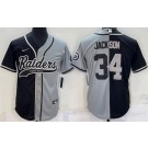 Men's Las Vegas Raiders #34 Bo Jackson Black Gray Split Baseball Jersey