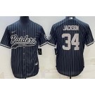 Men's Las Vegas Raiders #34 Bo Jackson Black Stripes Baseball Jersey