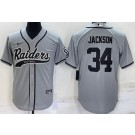 Men's Las Vegas Raiders #34 Bo Jackson Gray Baseball Jersey