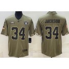 Men's Las Vegas Raiders #34 Bo Jackson Limited Olive 2022 Salute To Service Jersey